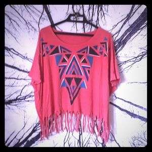 Coral/Pink Frayed Tee